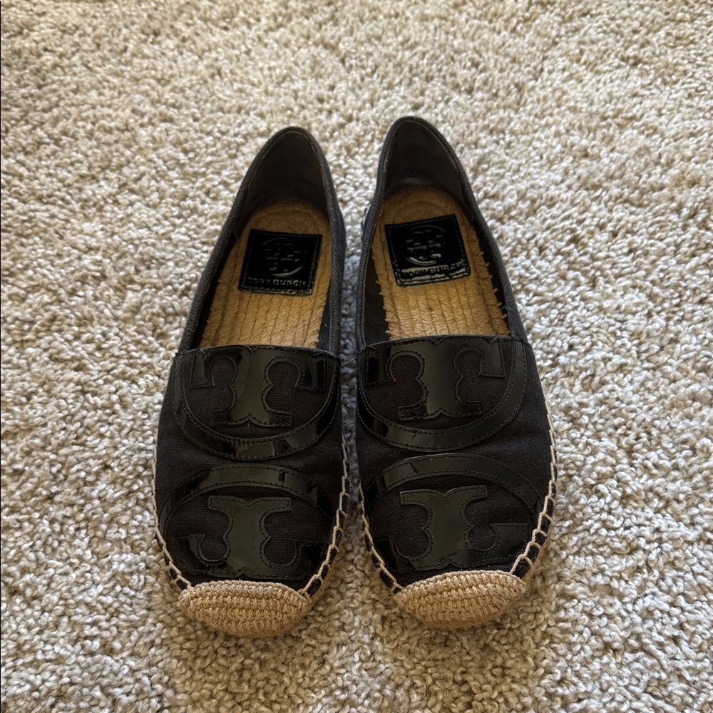 Tory Burch Black and Tan Espadrilles Size 6